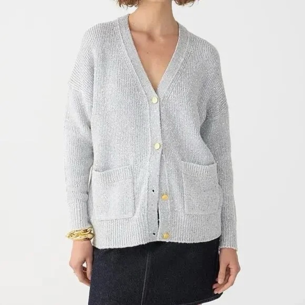 NWT J. Crew Sequin V-Neck Silver Cardigan